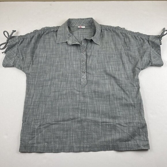 Columbia 1/2 Button Up Shirt Women's M Short Sleeve Blue Plaid Cotton - Picture 2 of 10